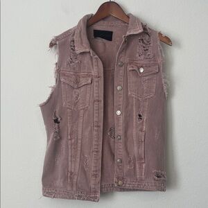 MUSTARD SEED Pink Distressed Sleeveless Denim Vest